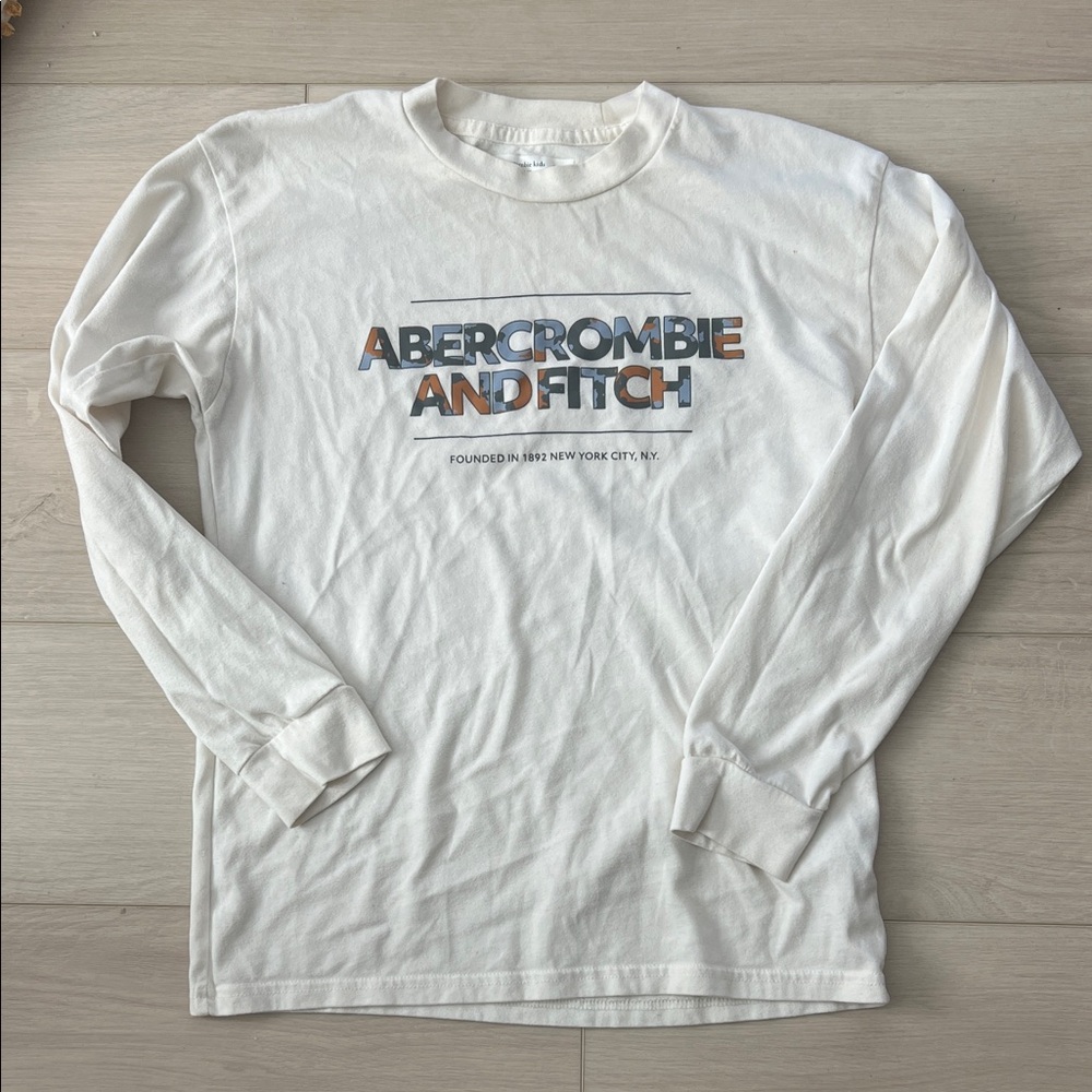 Abercrombie & Fitch Cream Long Sleeve Crew with Multicolor Logo